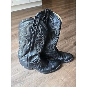 Tony Lama 8539 Lizard Black Leather Western Cowboy Boots Mens Sz 8 EE Women 9.5